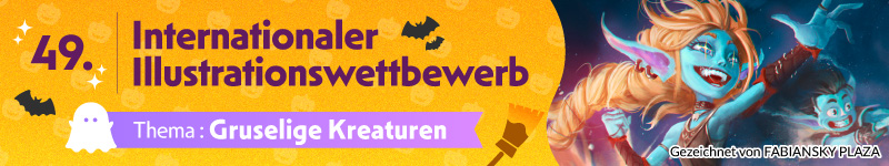 Wir suchen derzeit Beiträge für die 49. Ausgabe des Internationalen Illustrationswettbewerbs. Das Thema lautet „Gruselige Kreaturen“ (Einsendeschluss ist der 5. November, 00:59 Uhr (MEZ)).