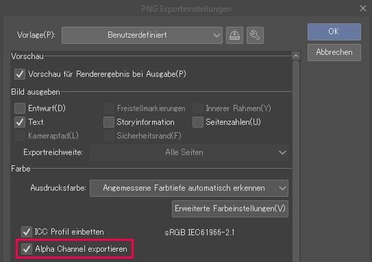Alpha-Kanal exportieren