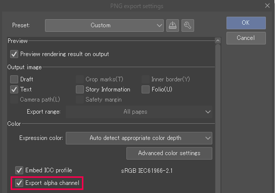 Export alpha channel