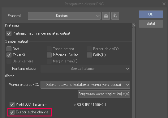 Ekspor alpha channel
