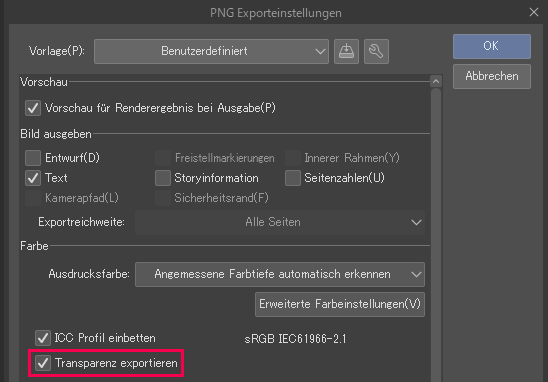 Transparenz exportieren