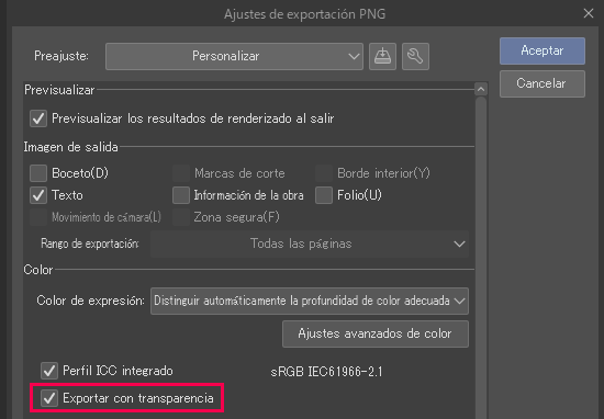 Exportar con transparencia