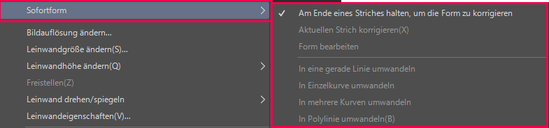 Im Menü Bearbeiten wurde der Eintrag Sofortform hinzugefügt