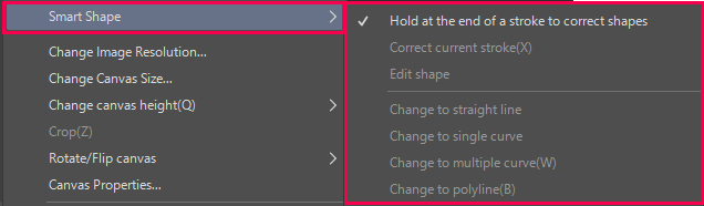 Smart Shape has been added to the Edit menu.