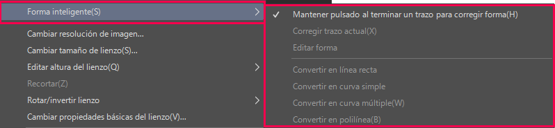 Se ha añadido Forma inteligente al menú Edición.