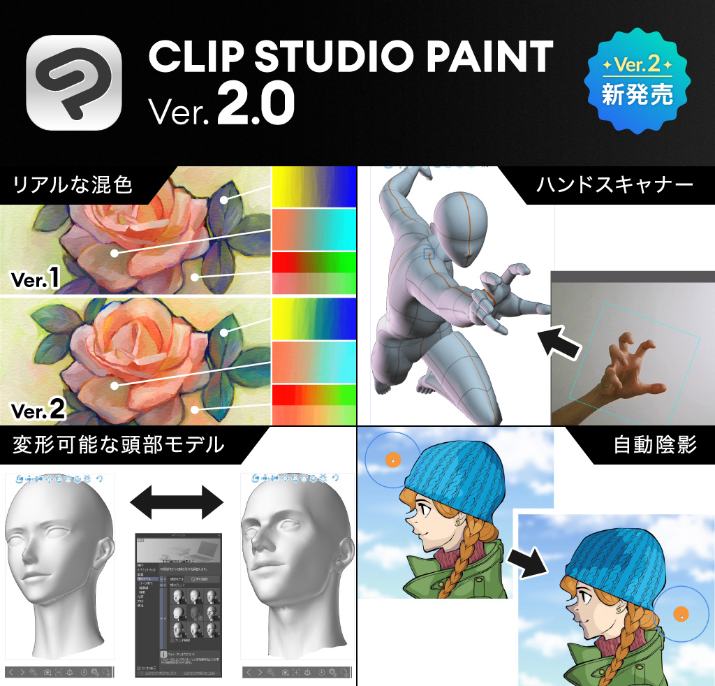 CLIP STUDIO PAINT バージョン2.0を提供開始 よりリアルなブラシ混色や顔や手の作画を効率化する3D機能など、多数の新機能を搭載