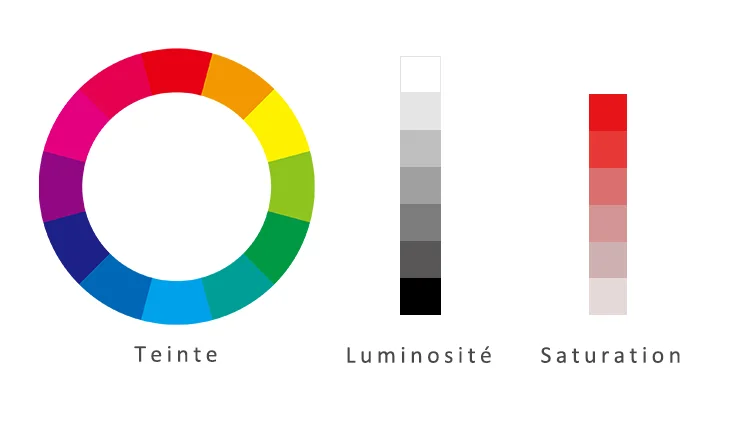 Disque chromatique, échelle de luminosité et dégradé de saturation pour les bases du design