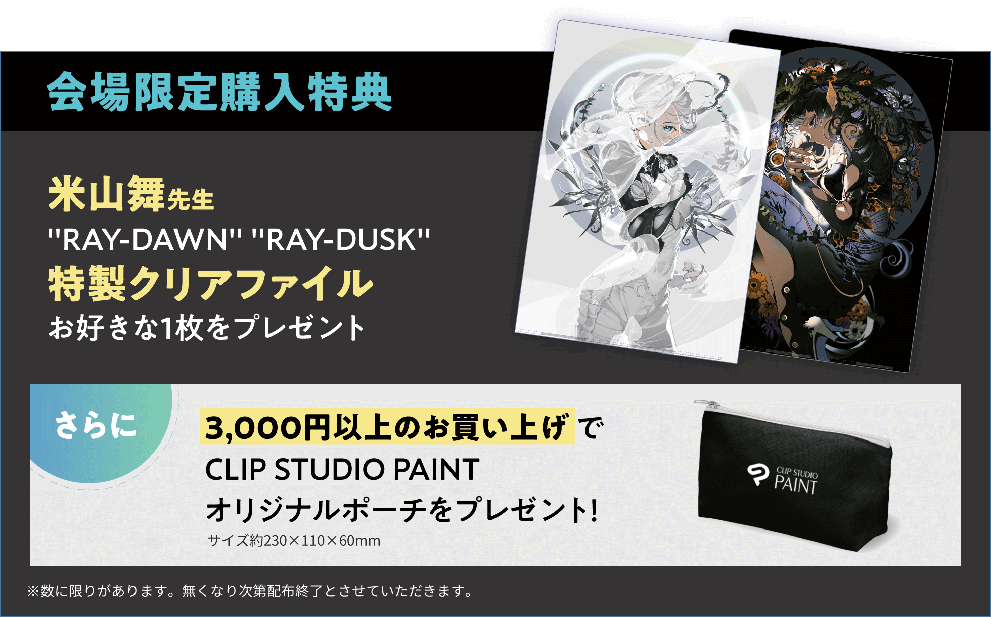 会場限定購入特典 米山舞先生 RAY-DAWN RAY-DUSK 特製クリアファイル お好きな1枚をプレゼント
							