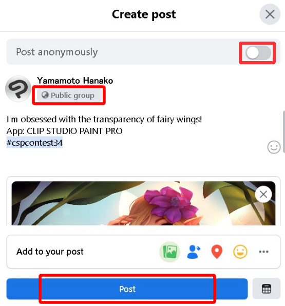 Example of Facebook entry