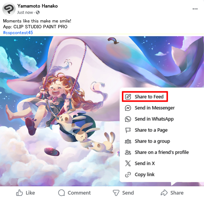 Example of Facebook entry