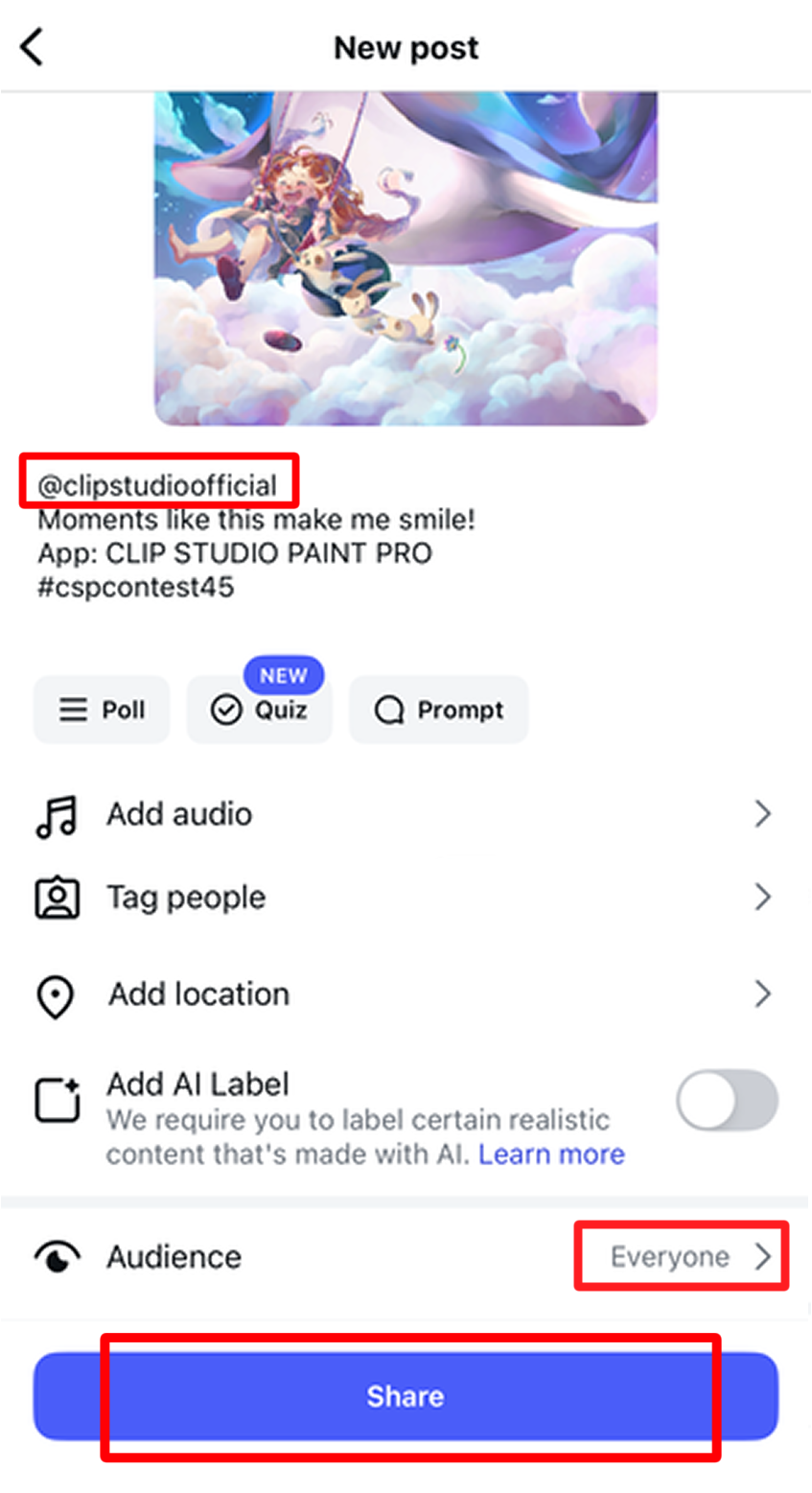 Example of Instagram entry
