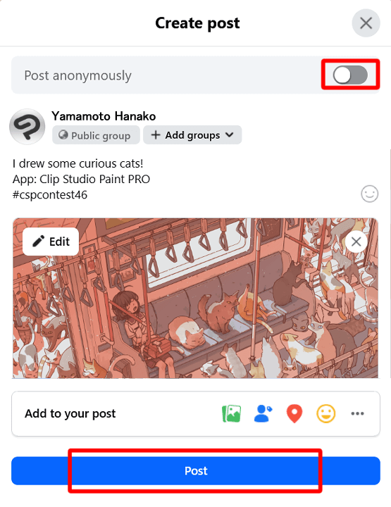 Example of Facebook entry