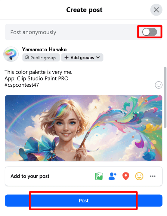 Example of Facebook entry