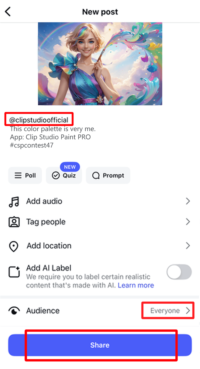 Example of Instagram entry