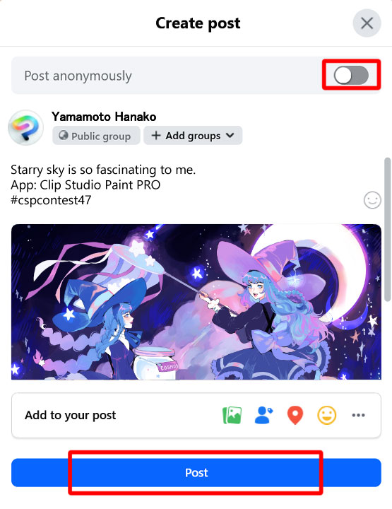 Example of Facebook entry