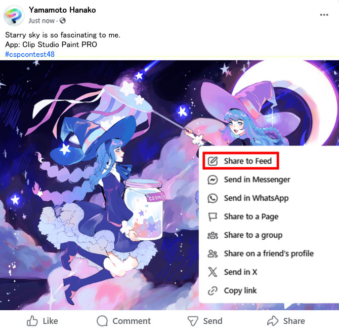 Example of Facebook entry