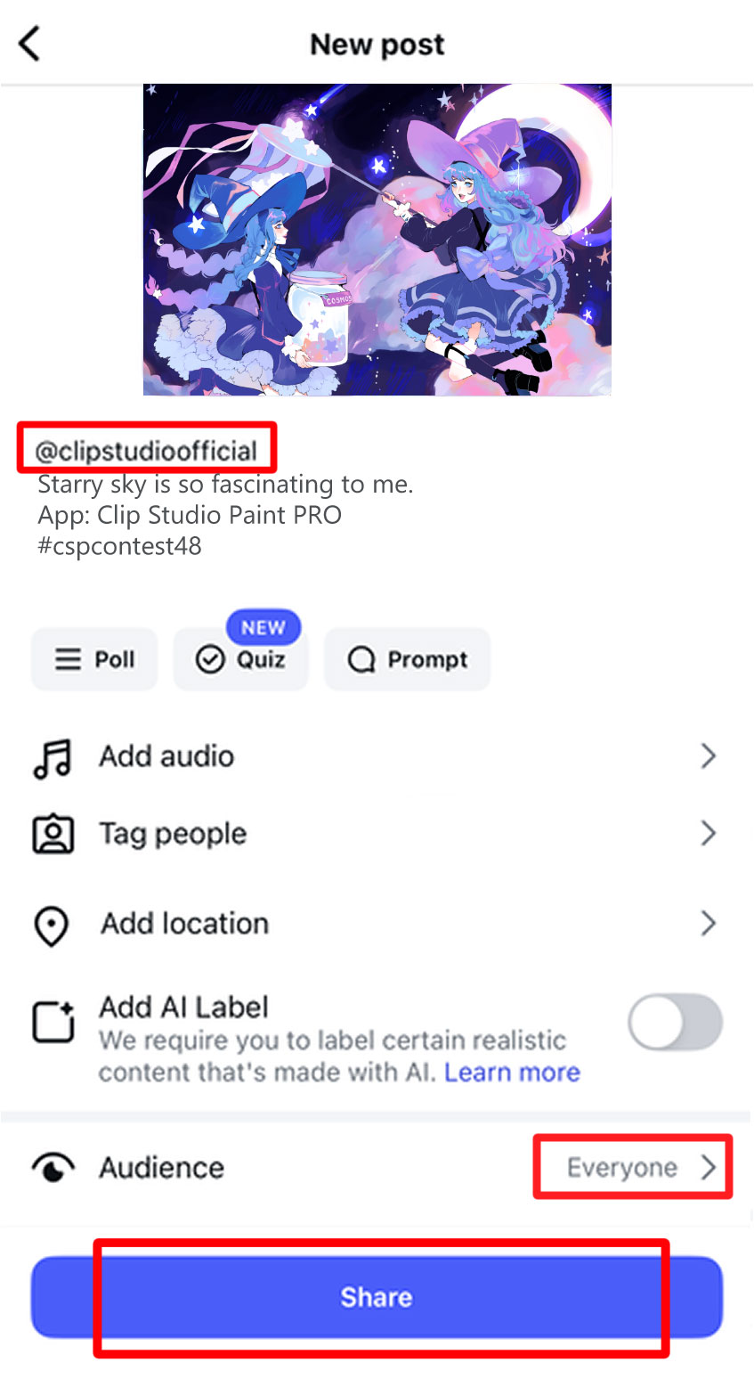 Example of Instagram entry