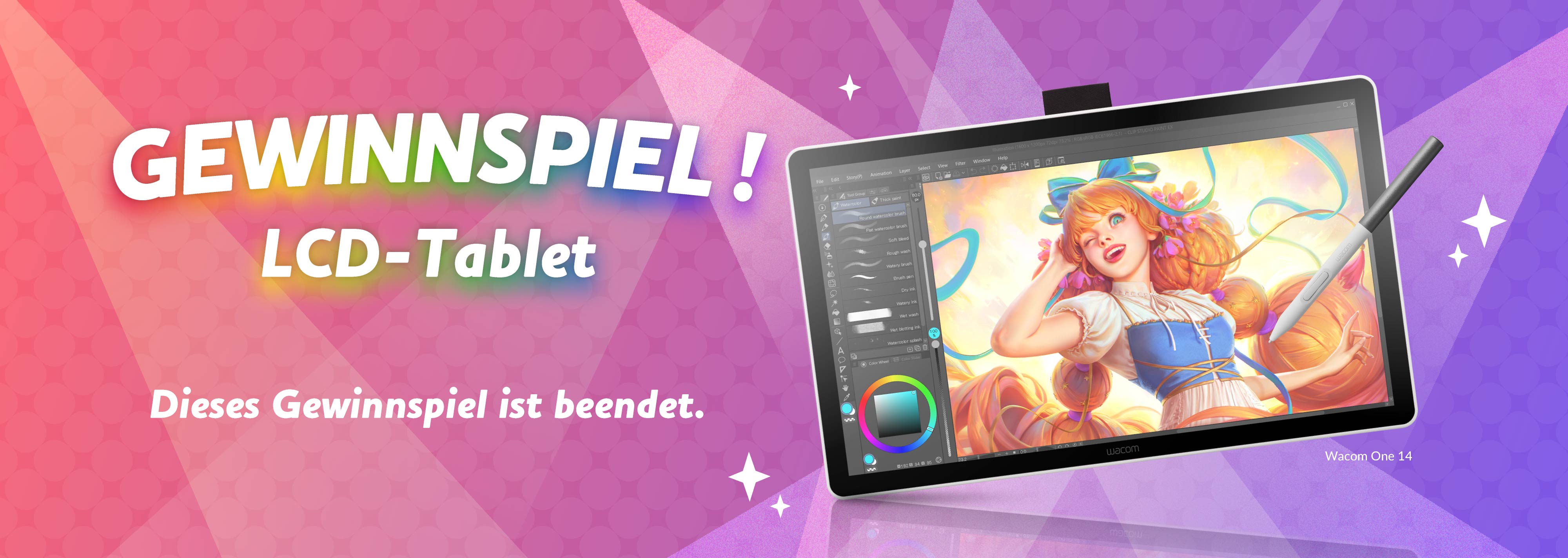 Jeden Tag ein Wacom One 14 gewinnen! Sechs Chancen! Ergreife die Gelegenheit! Dieses Gewinnspiel ist beendet.