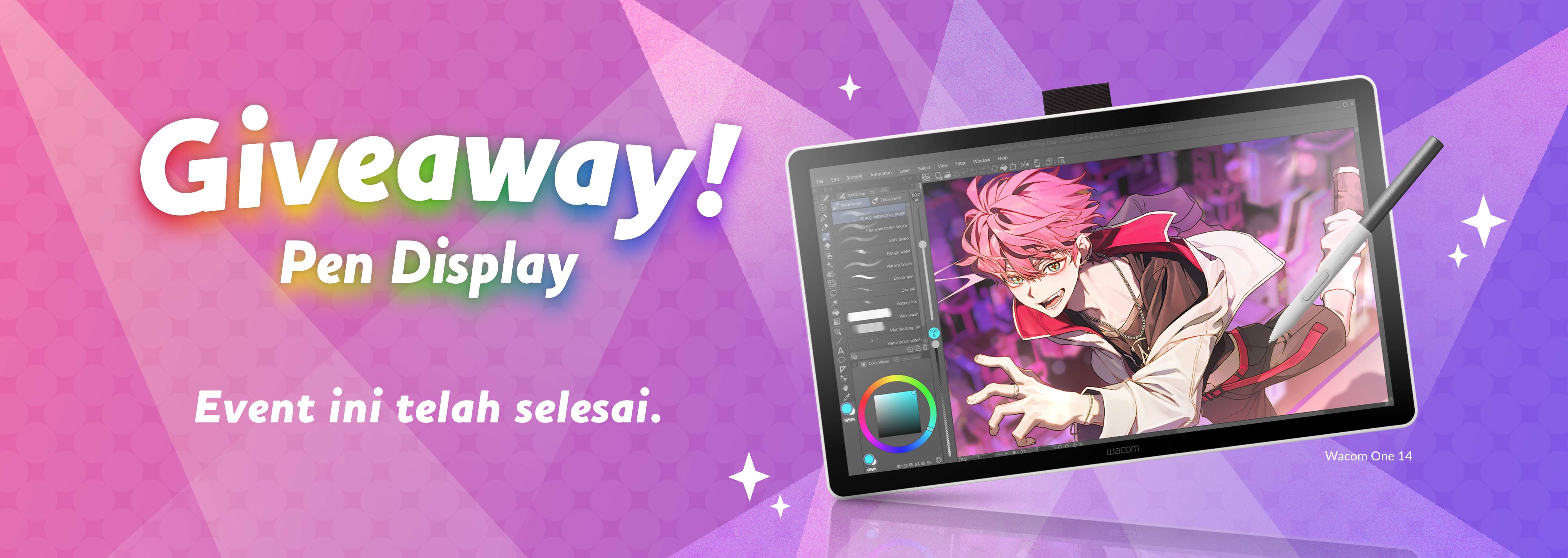 Kami memberikan give away satu Wacom One 14 setiap hari penjualan! Ikuti setiap hari untuk enam kali kesempatan menang! Event ini telah selesai.