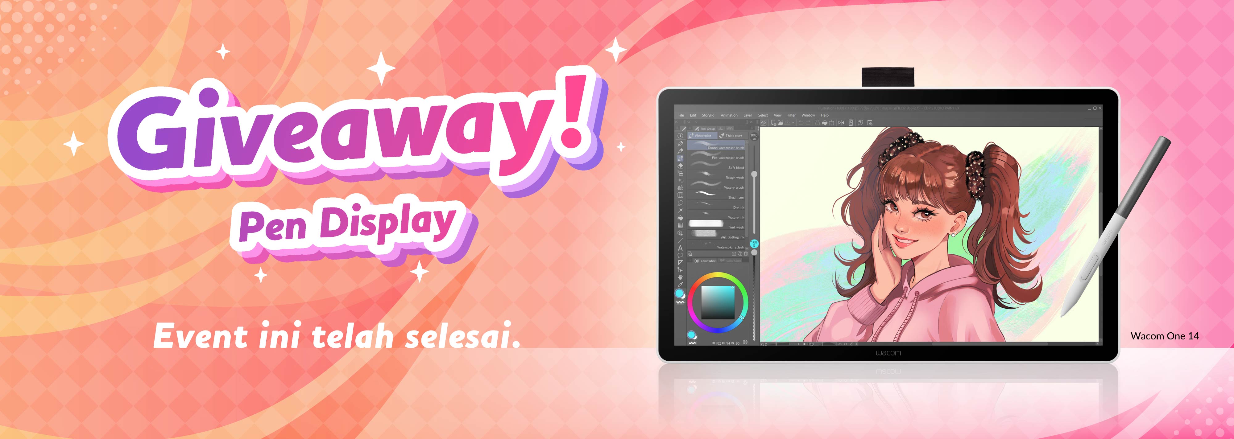 Kami memberikan give away satu Wacom One 14 setiap hari penjualan! Ikuti setiap hari untuk enam kali kesempatan menang! Event ini telah selesai.