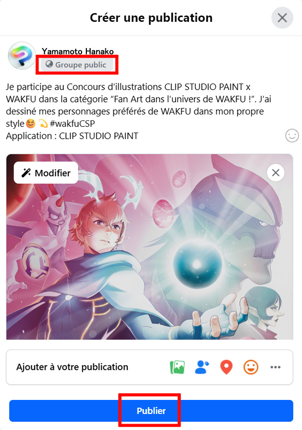 Exemple de participation sur Facebook