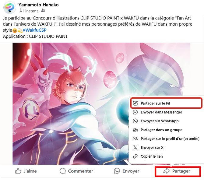 Exemple de participation sur Facebook