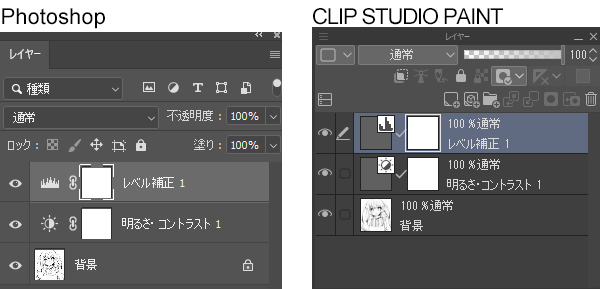 CLIP STUDIO PAINT　クリスタ　Photoshop　UI画像　レベル補正