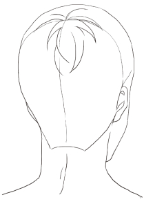 男性の後ろ側　つむじを中心に髪を描く　例