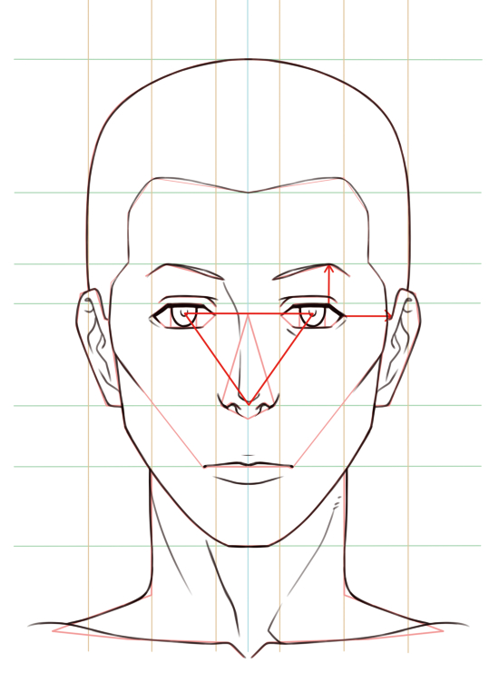 男性の顔　パーツを描き込む　例