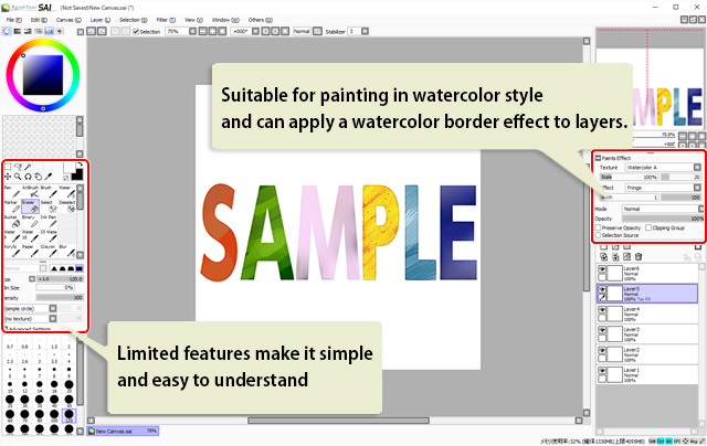 A preview of Paint Tool Sai's interface
