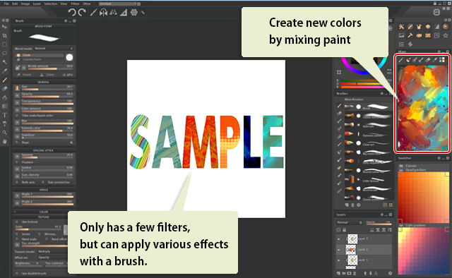 Paintstorm Studio's color mixing palette
