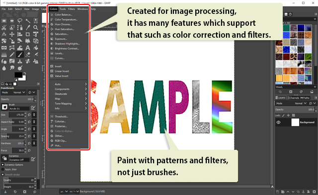 A preview of the image processing menu in GIMP2