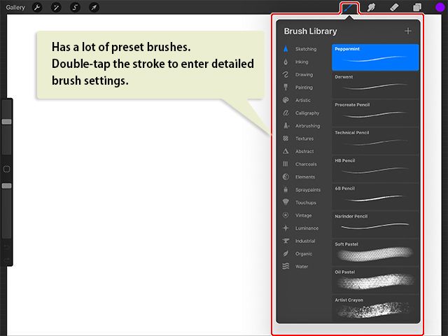 The preset brush library for Procreate