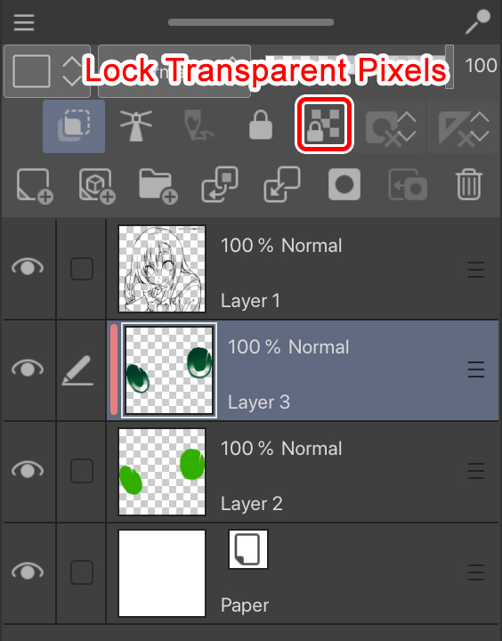 Lock transparent pixels option in the layers