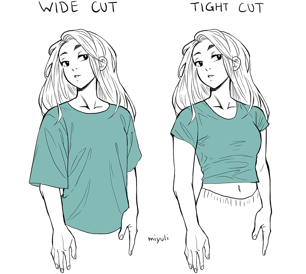 Clothes drawing featuring different t-shirt cuts