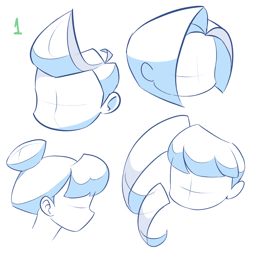 Examples of breaking down hair into shapes for easy drawing