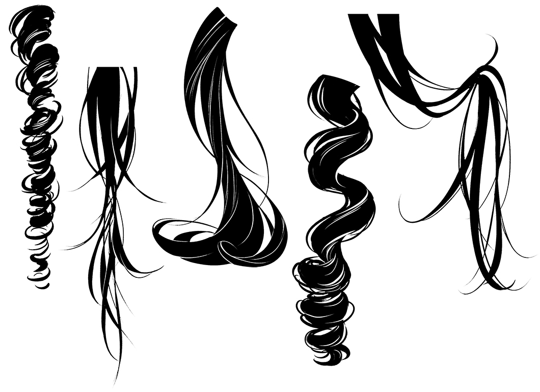 Examples for how to draw different types of hair