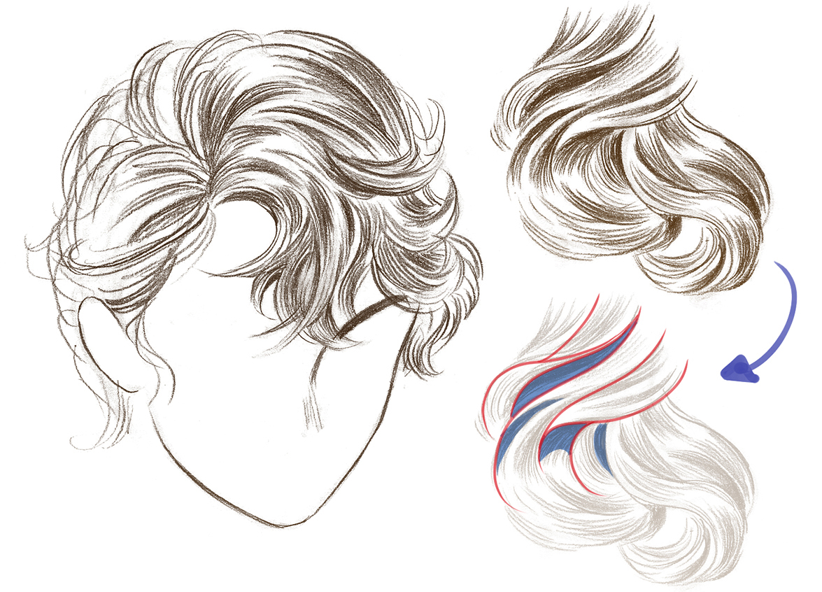 Drawing example for how to draw realistic wavy hair