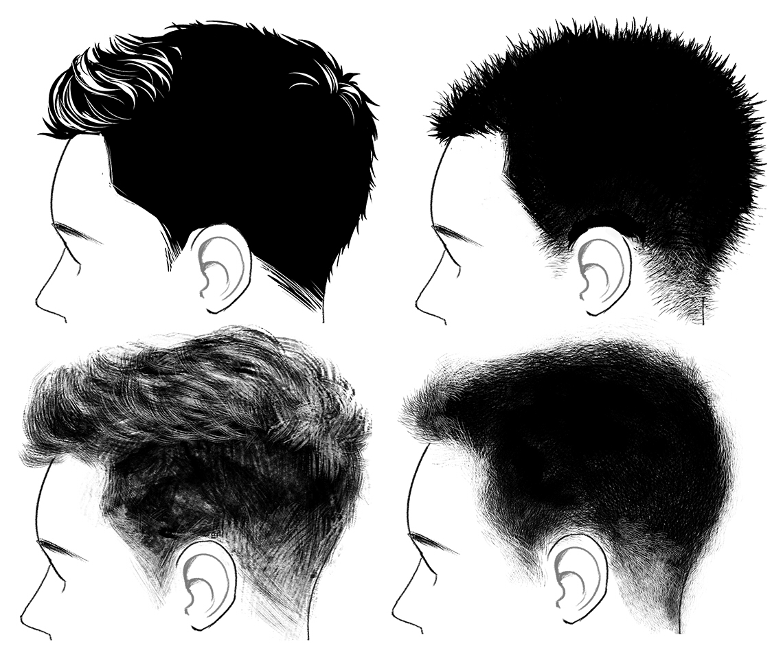 Drawing short hair reference with different textures
