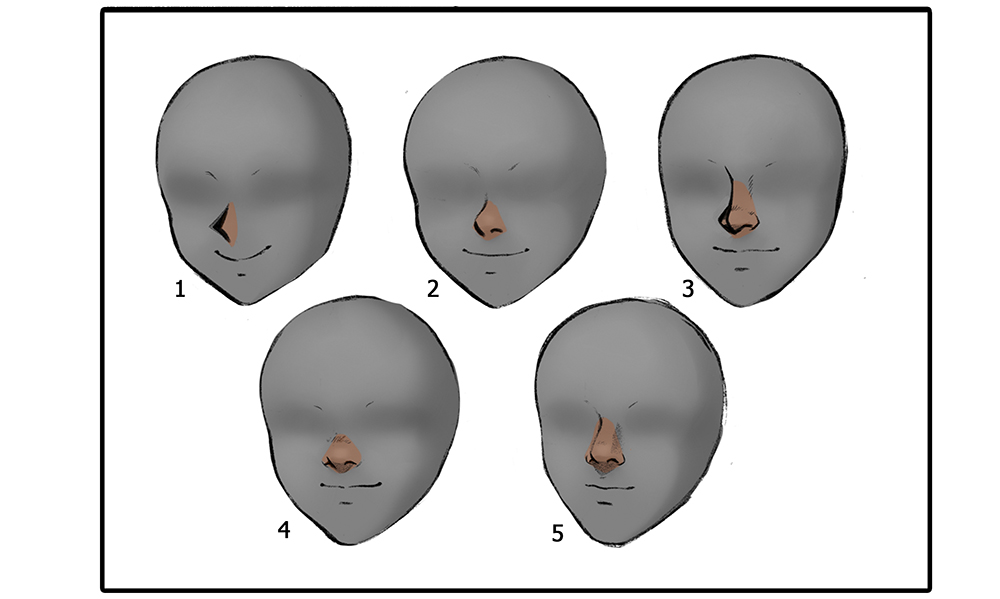 6. Drawing a nose using different styles.