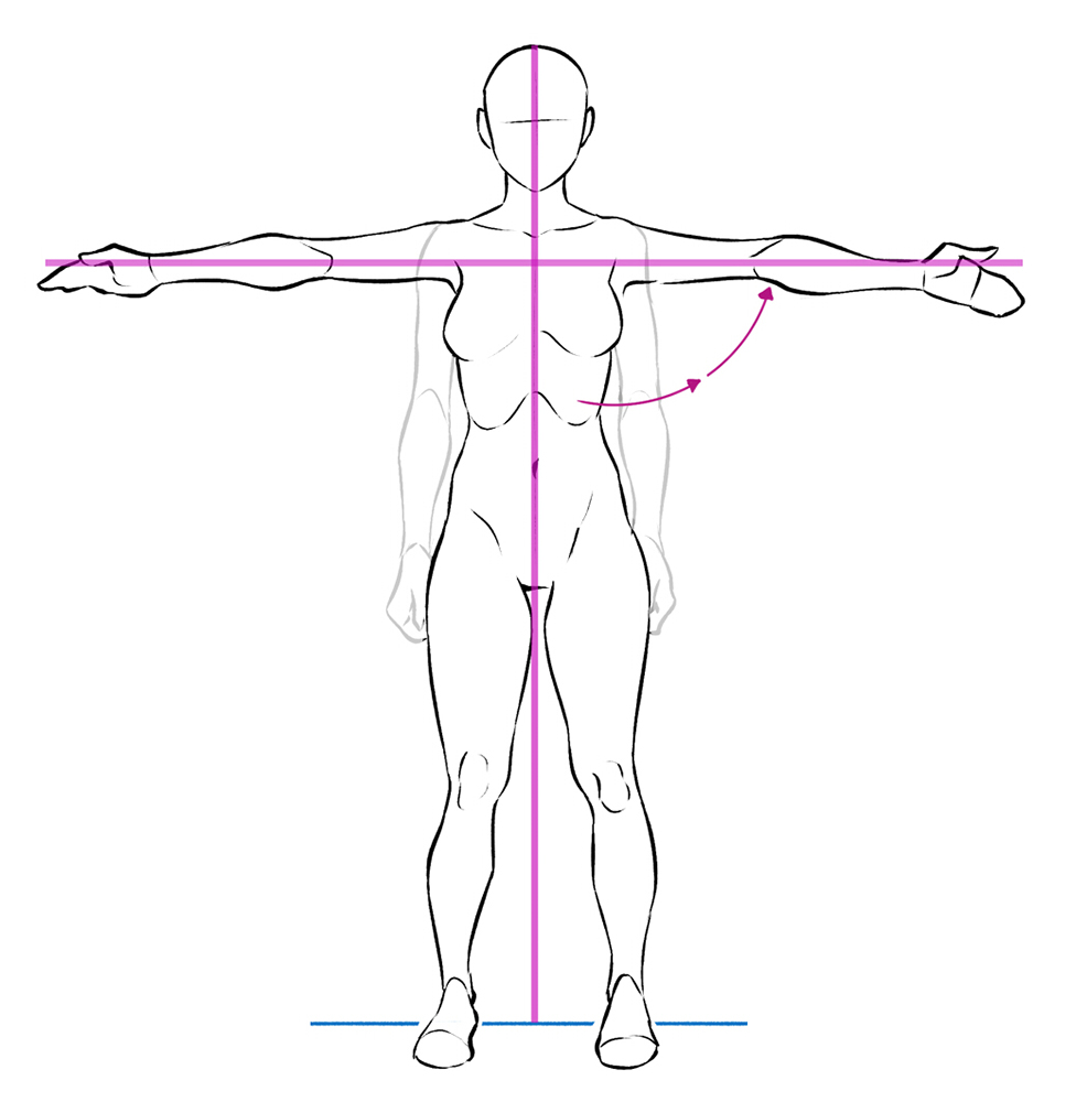 Drawing the body tip: one's arm span is usually the same as one's height