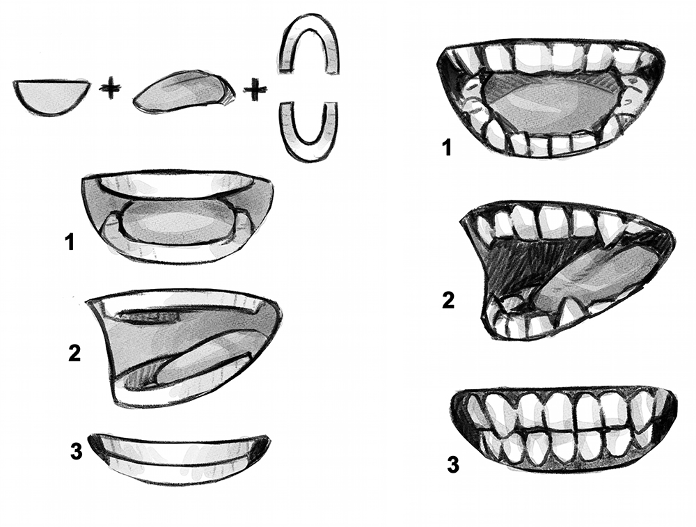 How to draw teeth in a mouth