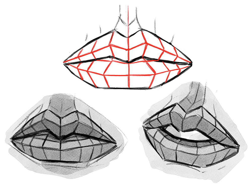 Low poly approach to drawing realistic lips