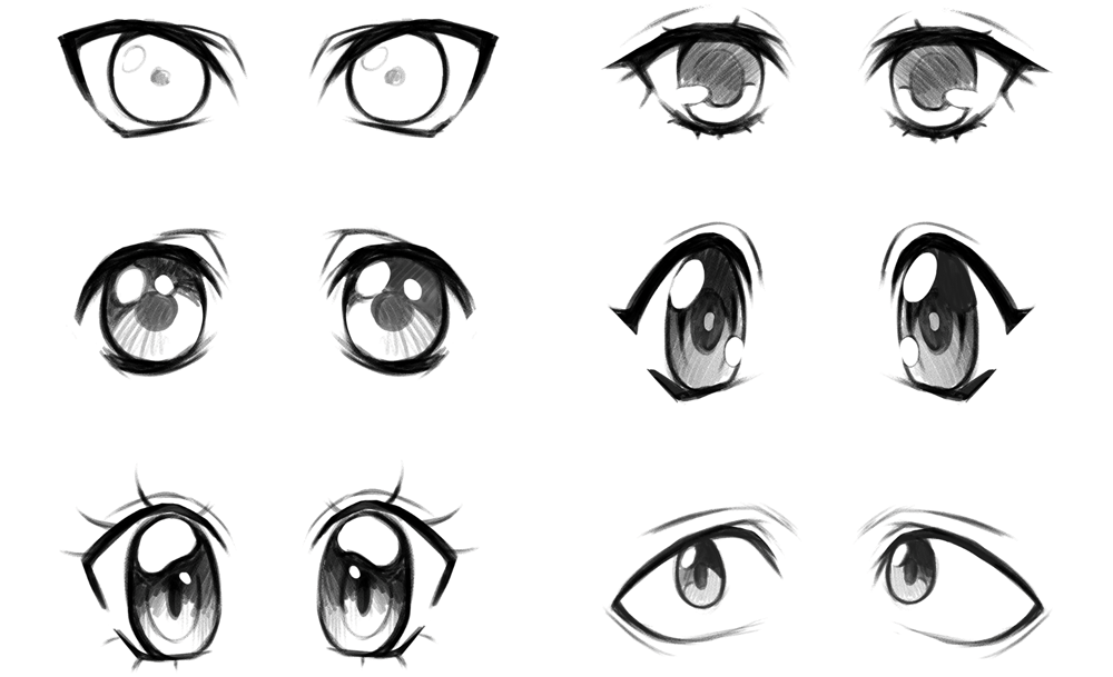 Different shapes for anime eyes