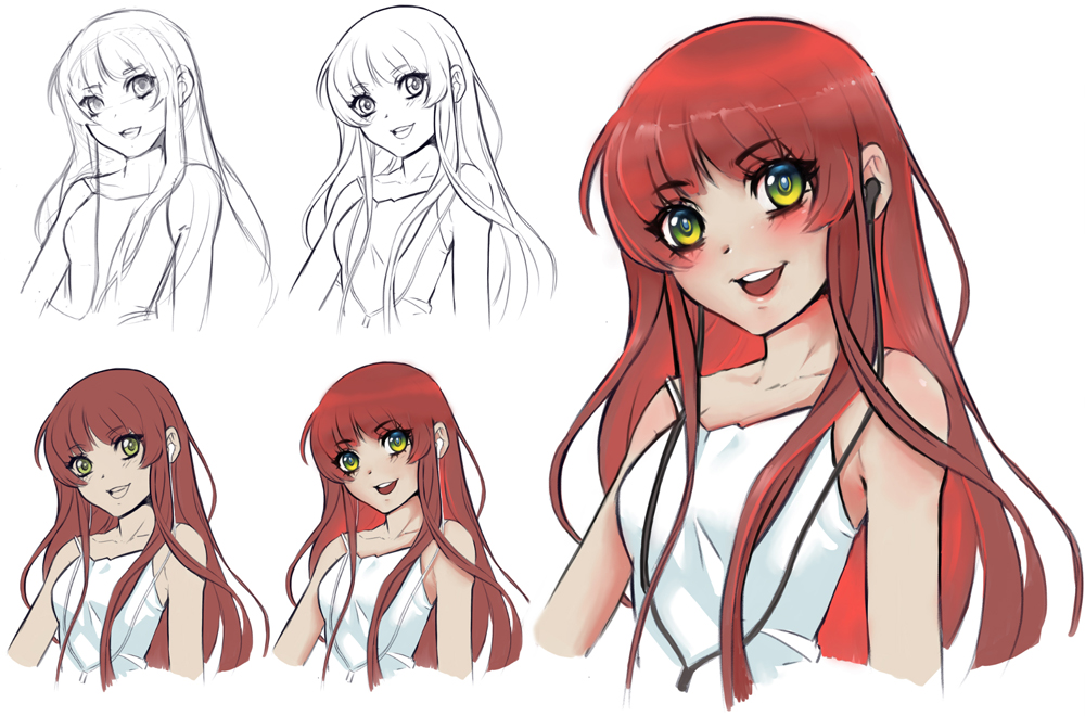 Cute anime girl drawing, step by step