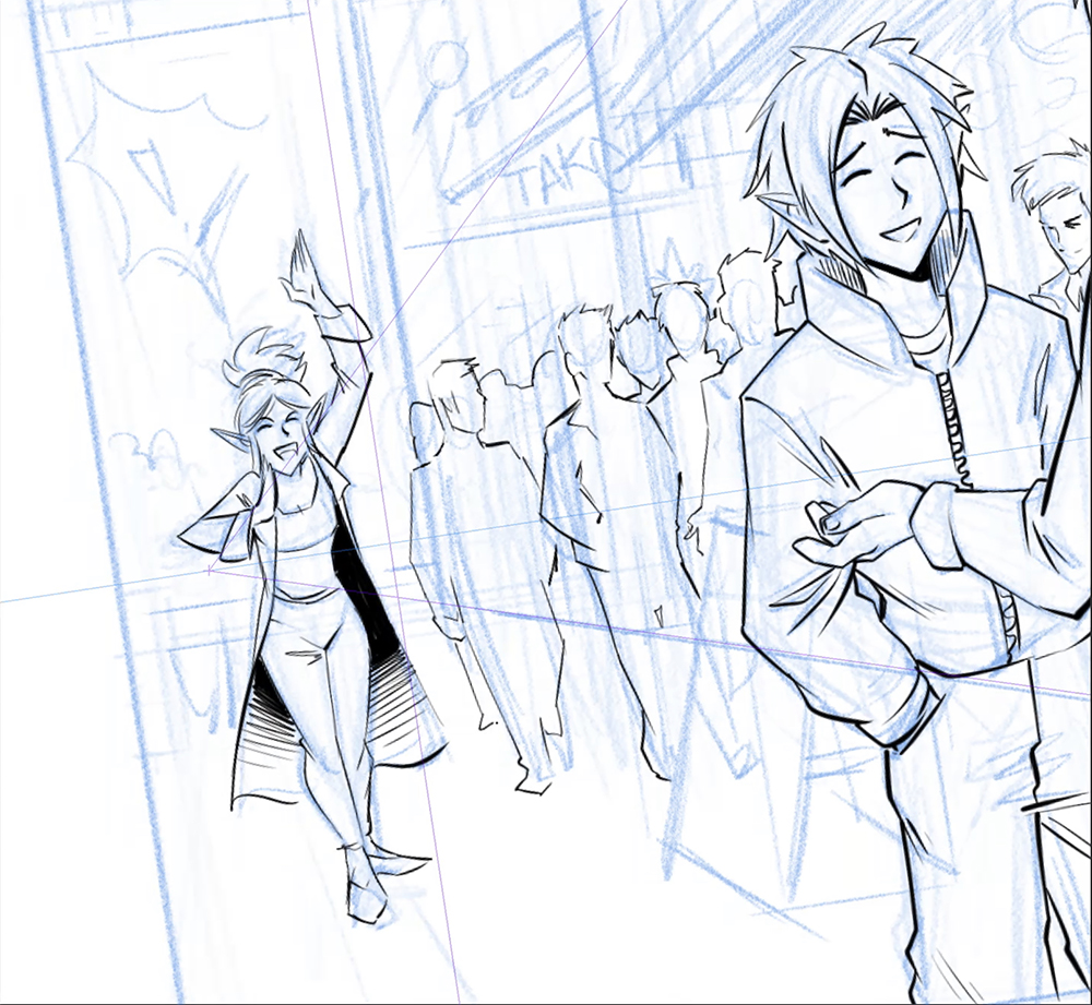 Inking background characters