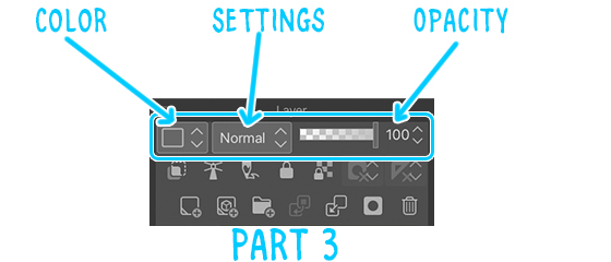 Layer color, blending mode, and opacity settings