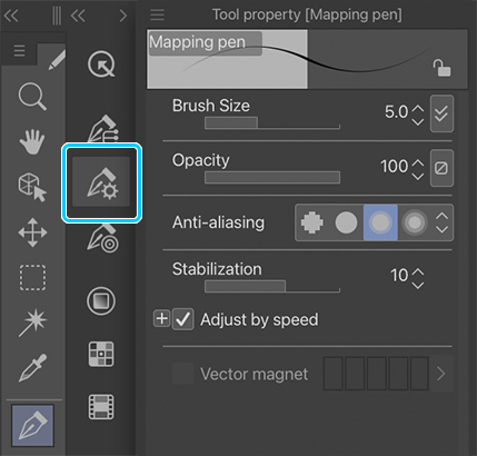 Detailed settings for the Mapping pen tool