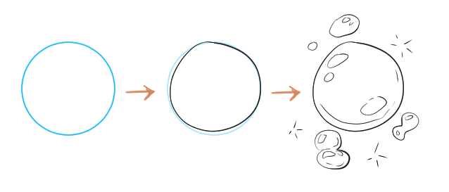 Line art of a bubble with a thin and imperfect outline that could pop any moment.