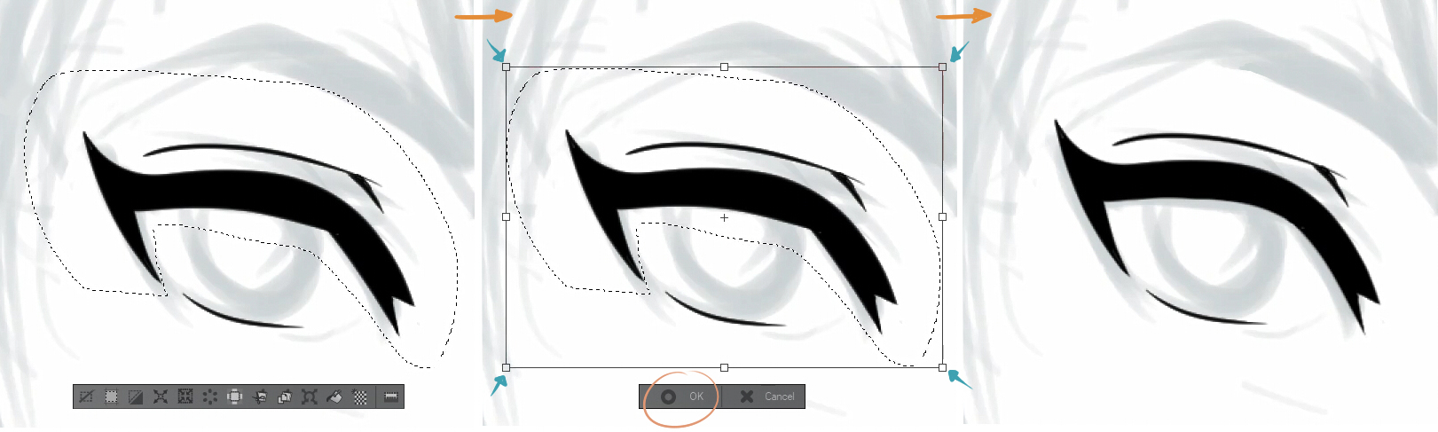 Select the part of the drawing you want to adjust and transform the selection to your liking.